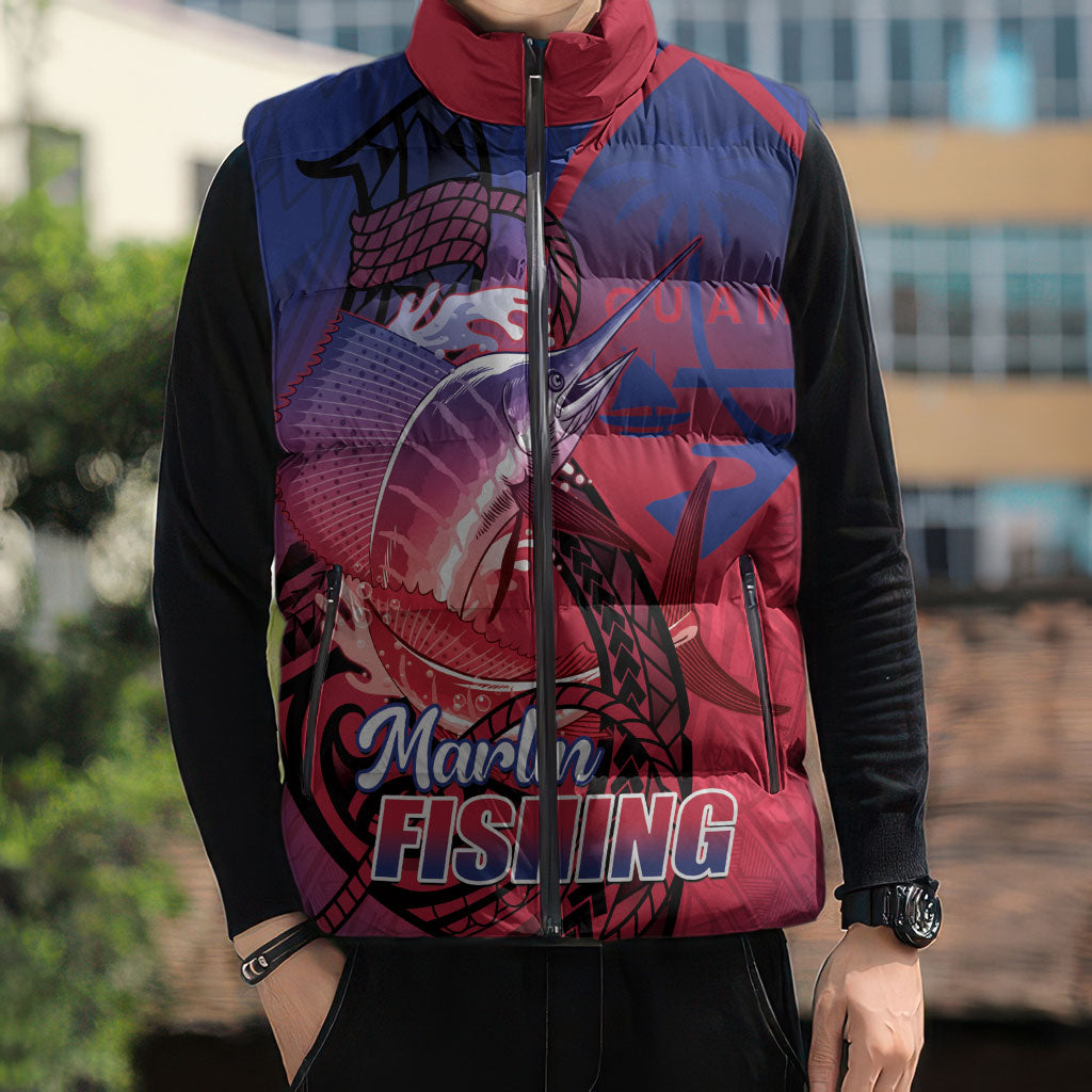 Guam Blue Marlin Fishing Sleeveless Puffer Jacket Guahan Fish Hook Tattoo LT14 - Polynesian Pride
