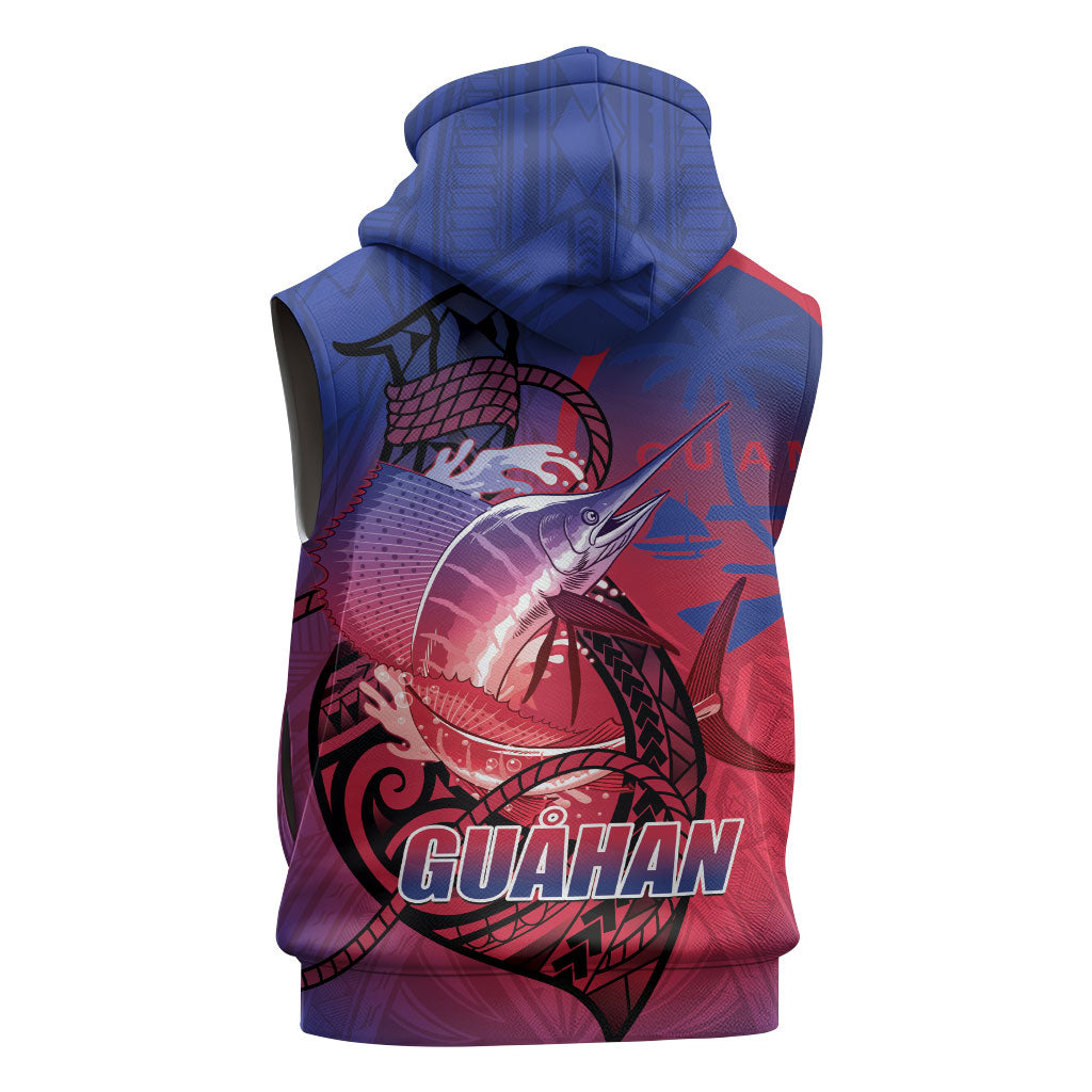 Guam Blue Marlin Fishing Sleeveless Zip Hoodie Guahan Fish Hook Tattoo LT14 - Polynesian Pride