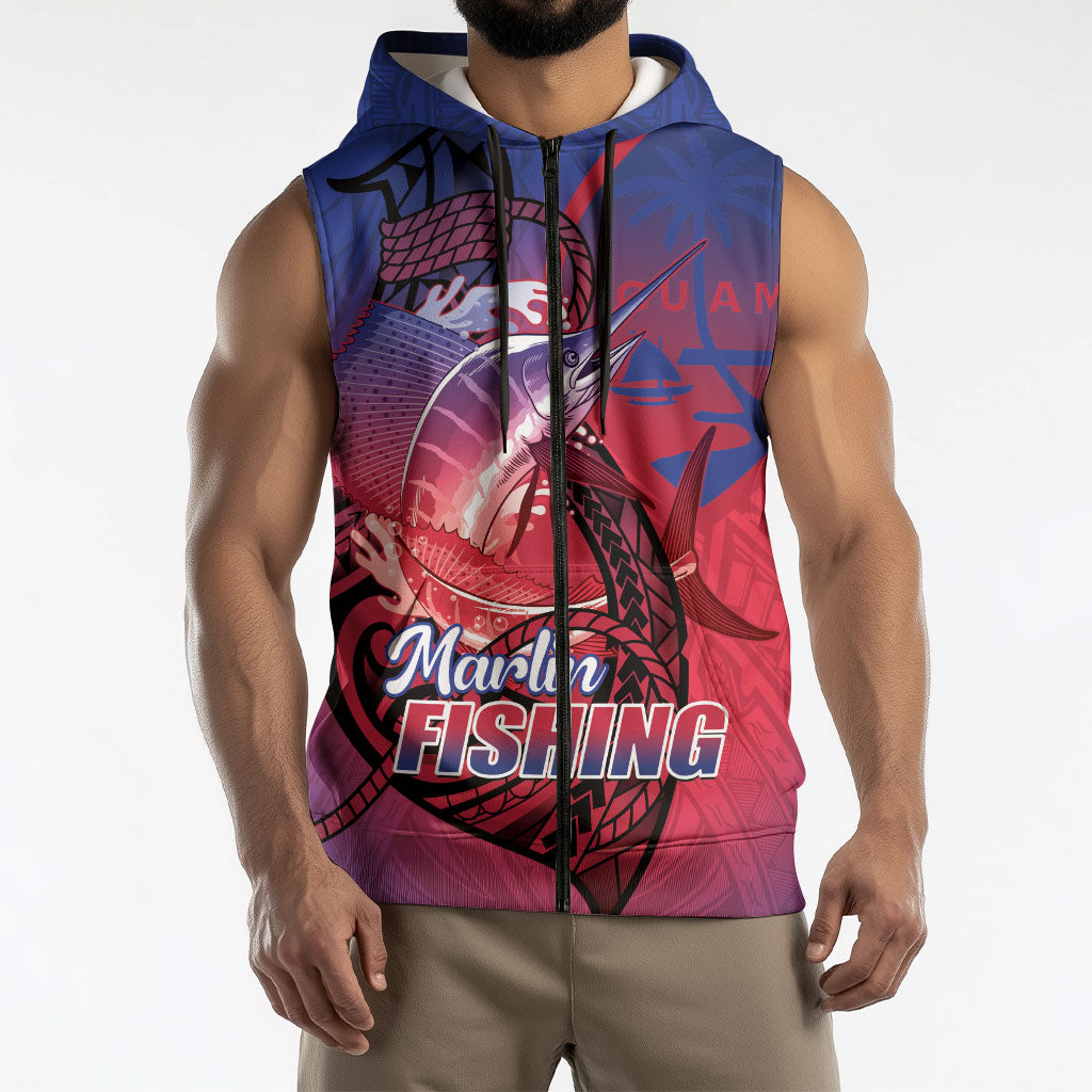 Guam Blue Marlin Fishing Sleeveless Zip Hoodie Guahan Fish Hook Tattoo LT14 - Polynesian Pride
