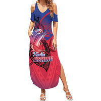 Guam Blue Marlin Fishing Summer Maxi Dress Guahan Fish Hook Tattoo LT14 Women Blue - Polynesian Pride