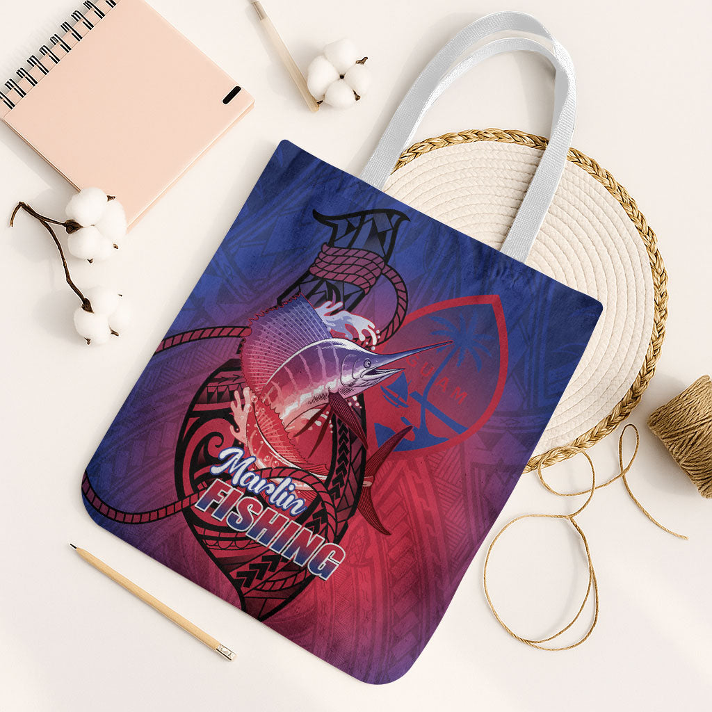 Guam Blue Marlin Fishing Tote Bag Guahan Fish Hook Tattoo LT14 White Strap One Size Blue - Polynesian Pride
