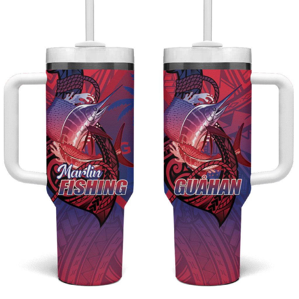 Guam Blue Marlin Fishing Tumbler With Handle Guahan Fish Hook Tattoo
