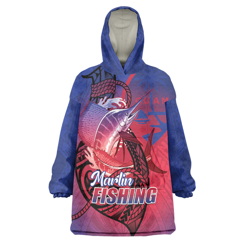 Guam Blue Marlin Fishing Wearable Blanket Hoodie Guahan Fish Hook Tattoo LT14 One Size Blue - Polynesian Pride