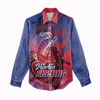 Guam Blue Marlin Fishing Women Casual Shirt Guahan Fish Hook Tattoo LT14 - Polynesian Pride