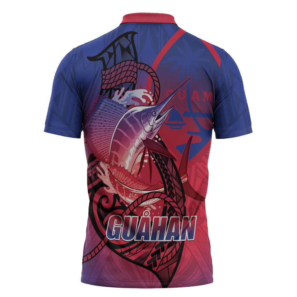 Guam Blue Marlin Fishing Zipper Polo Shirt Guahan Fish Hook Tattoo LT14 - Polynesian Pride