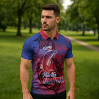 Guam Blue Marlin Fishing Zipper Polo Shirt Guahan Fish Hook Tattoo LT14 - Polynesian Pride