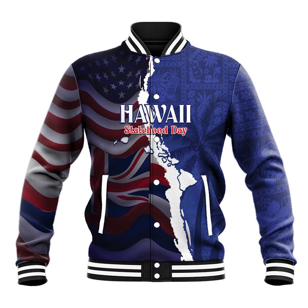Personalized Hawaii Statehood Day Baseball Jacket 66th Anniversary LT14 Unisex Blue - Polynesian Pride