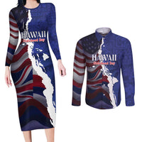 Personalized Hawaii Statehood Day Couples Matching Long Sleeve Bodycon Dress and Long Sleeve Button Shirt 66th Anniversary LT14 Blue - Polynesian Pride