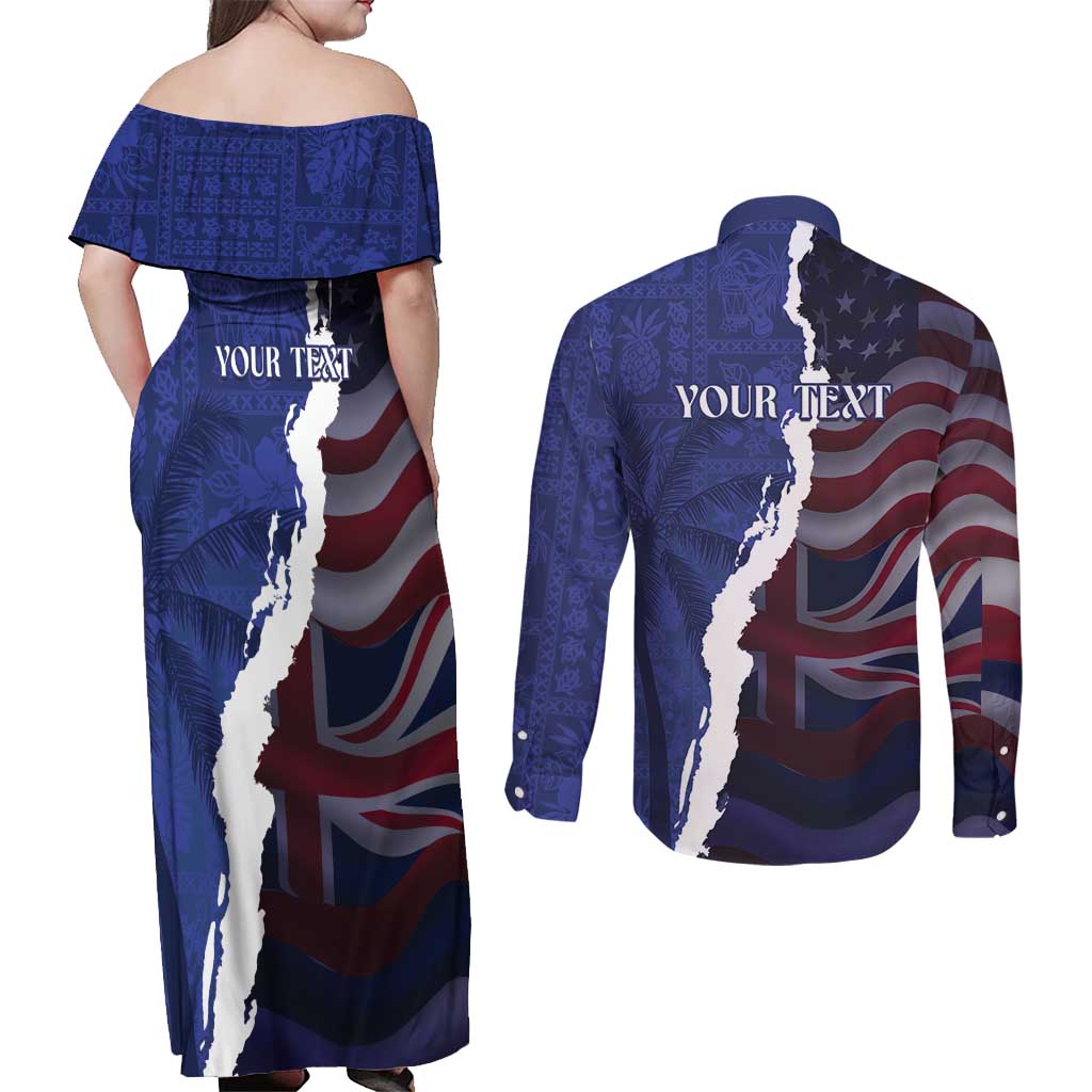 Personalized Hawaii Statehood Day Couples Matching Off Shoulder Maxi Dress and Long Sleeve Button Shirt 66th Anniversary LT14 - Polynesian Pride