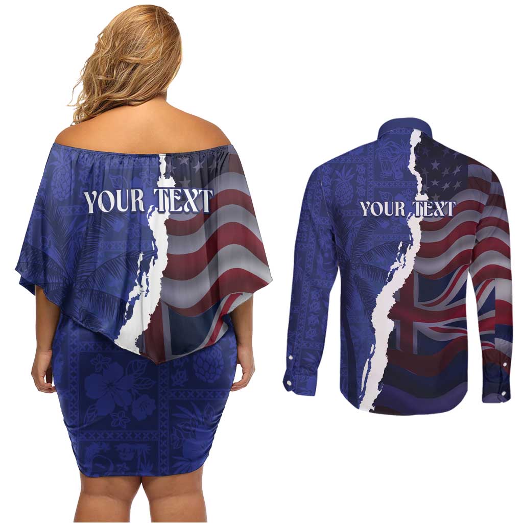 Personalized Hawaii Statehood Day Couples Matching Off Shoulder Short Dress and Long Sleeve Button Shirt 66th Anniversary LT14 - Polynesian Pride