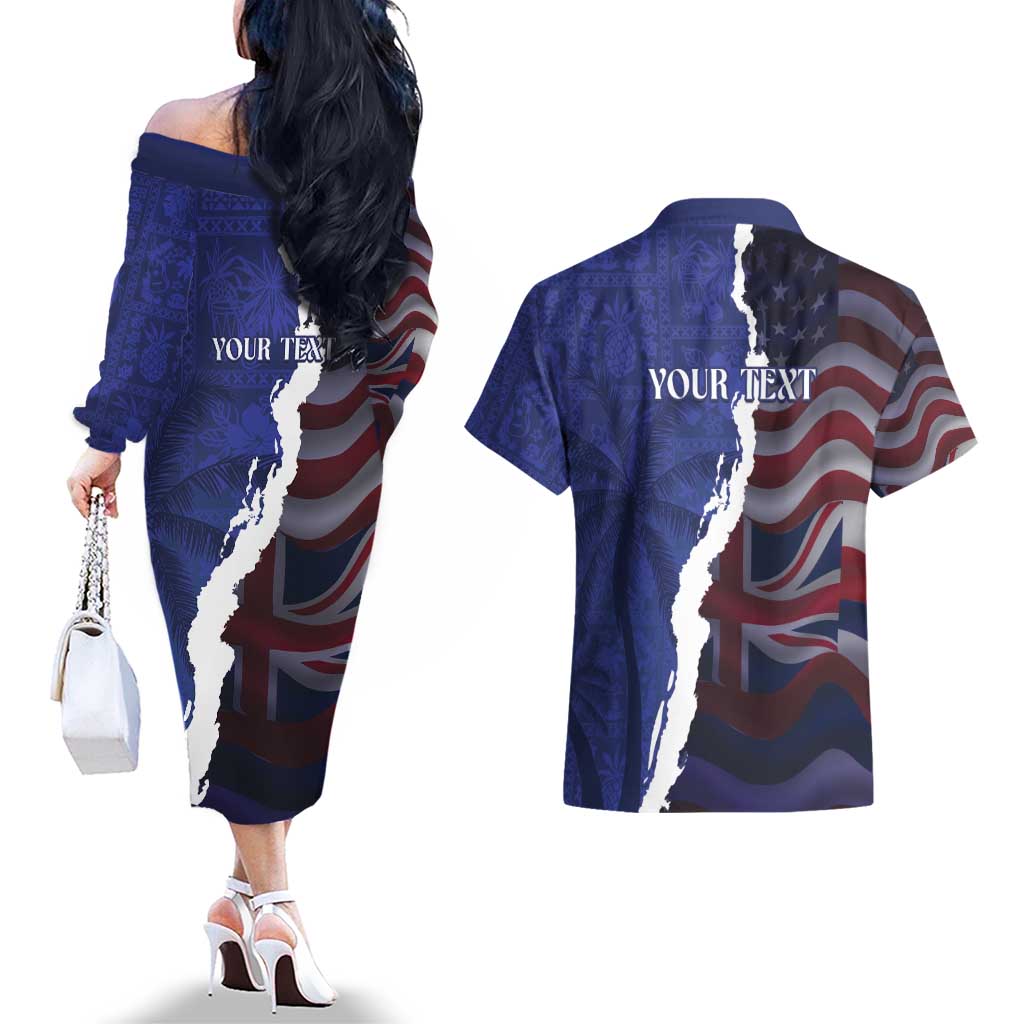 Personalized Hawaii Statehood Day Couples Matching Off The Shoulder Long Sleeve Dress and Hawaiian Shirt 66th Anniversary LT14 - Polynesian Pride