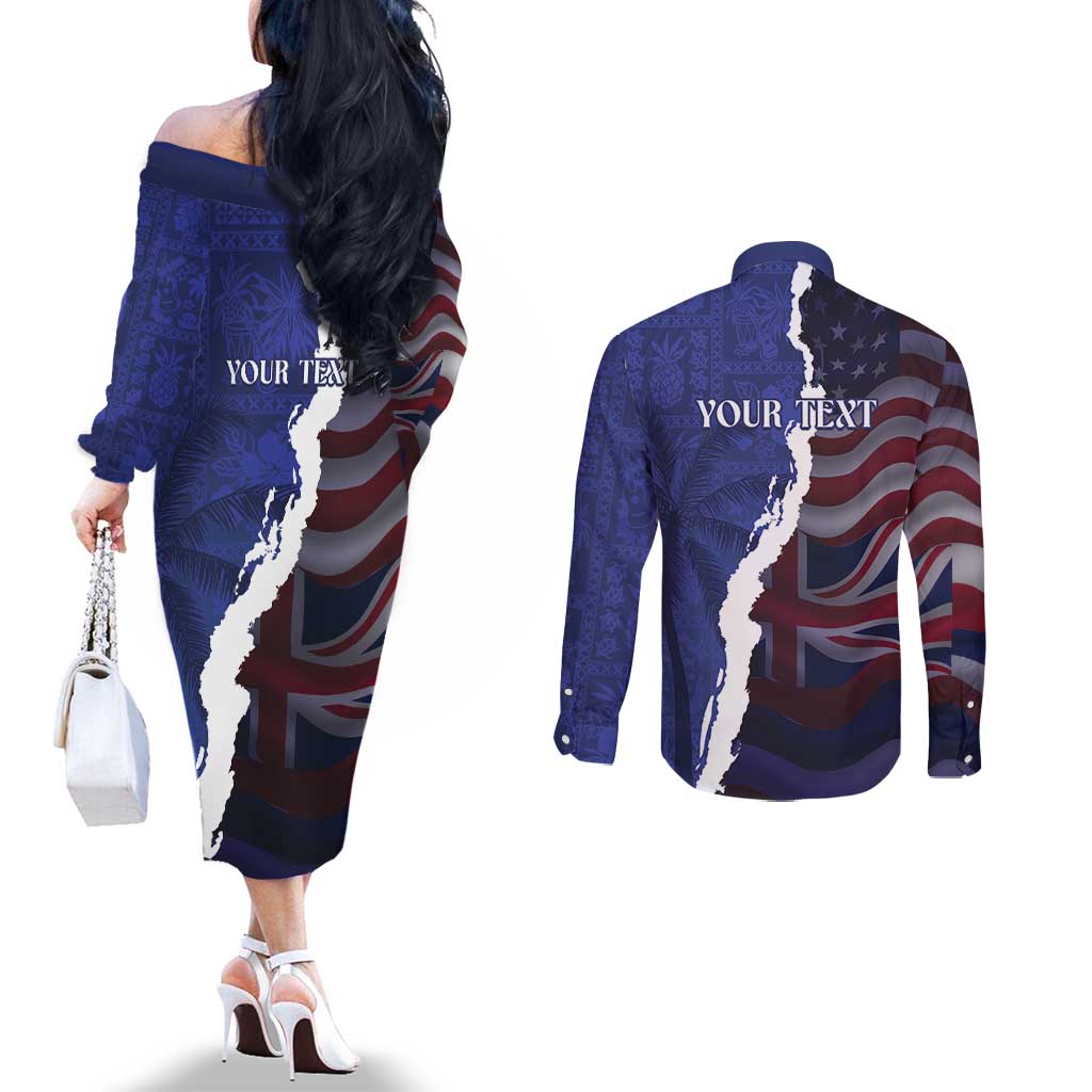 Personalized Hawaii Statehood Day Couples Matching Off The Shoulder Long Sleeve Dress and Long Sleeve Button Shirt 66th Anniversary LT14 - Polynesian Pride