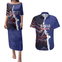 Personalized Hawaii Statehood Day Couples Matching Puletasi and Hawaiian Shirt 66th Anniversary LT14 Blue - Polynesian Pride