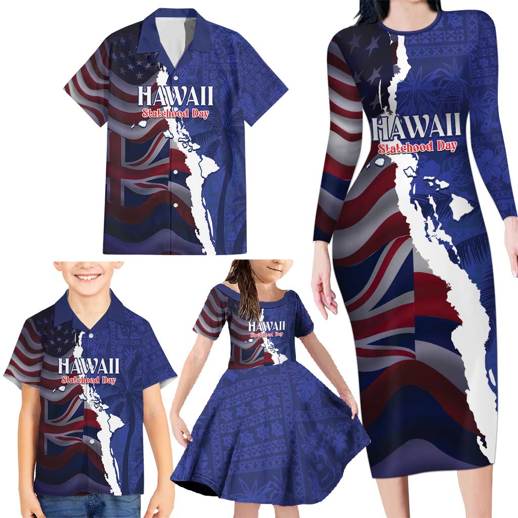 Personalized Hawaii Statehood Day Family Matching Long Sleeve Bodycon Dress and Hawaiian Shirt 66th Anniversary LT14 - Polynesian Pride