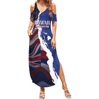 Personalized Hawaii Statehood Day Family Matching Summer Maxi Dress and Hawaiian Shirt 66th Anniversary LT14 Mom's Dress Blue - Polynesian Pride