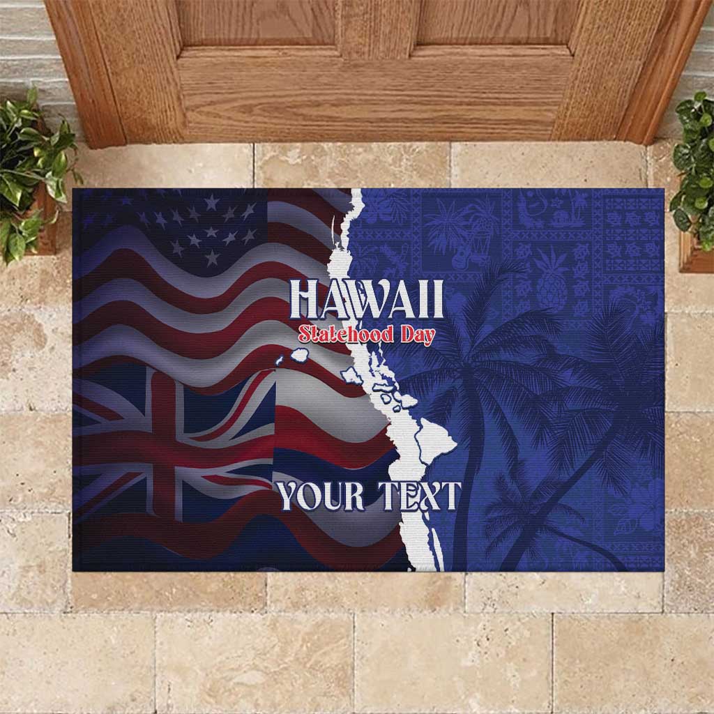 Personalized Hawaii Statehood Day Rubber Doormat 66th Anniversary LT14 Blue - Polynesian Pride