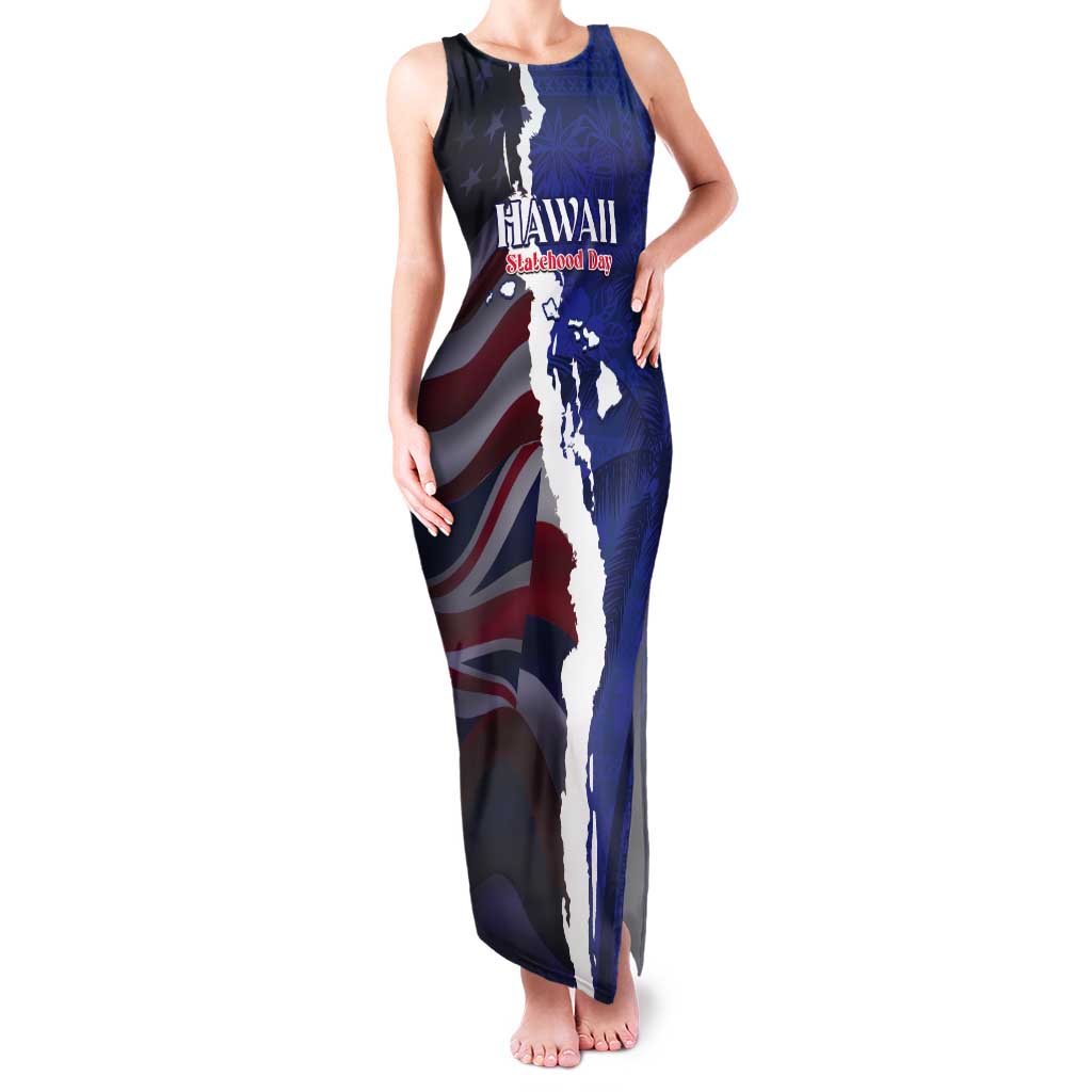 Personalized Hawaii Statehood Day Tank Maxi Dress 66th Anniversary - Polynesian Pride