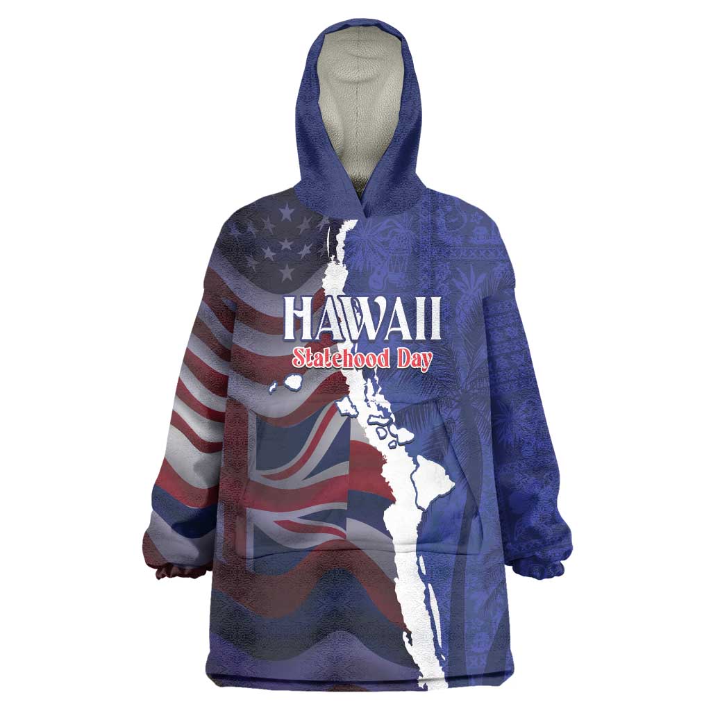 Personalized Hawaii Statehood Day Wearable Blanket Hoodie 66th Anniversary LT14 One Size Blue - Polynesian Pride
