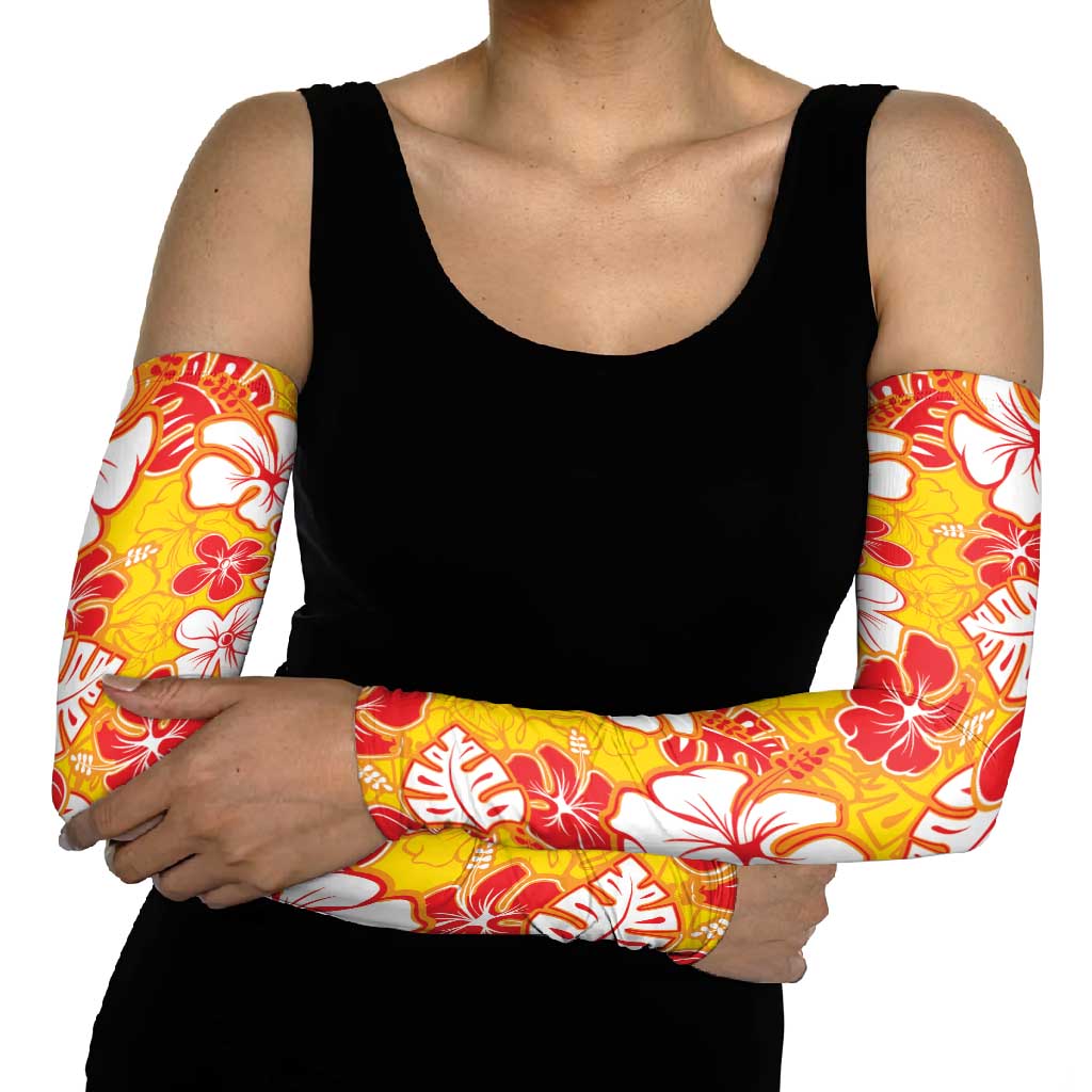 Yellow Hawaii Hibiscus Arm Sleeves Tropical Flowers Seamless Pattern - Polynesian Pride