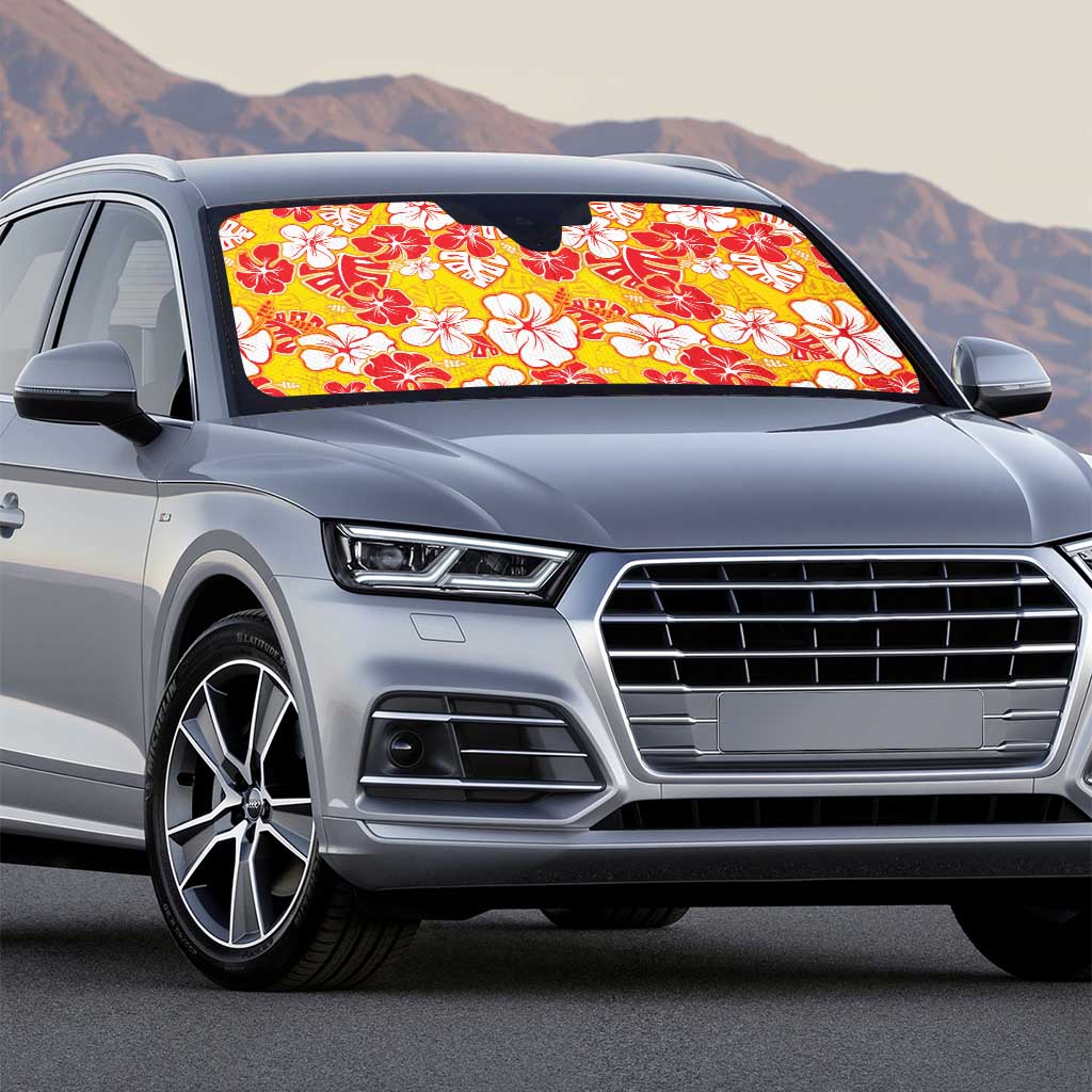 Yellow Hawaii Hibiscus Auto Sun Shade Tropical Flowers Seamless Pattern - Polynesian Pride