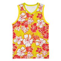 Yellow Hawaii Hibiscus Basketball Jersey Tropical Flowers Seamless Pattern - Polynesian Pride