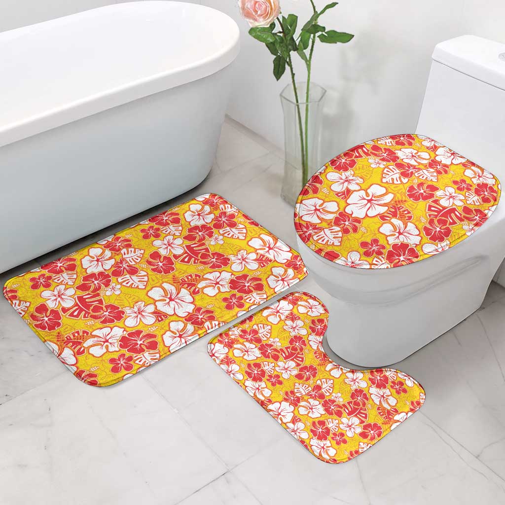 Yellow Hawaii Hibiscus Bathroom Set Tropical Flowers Seamless Pattern - Polynesian Pride