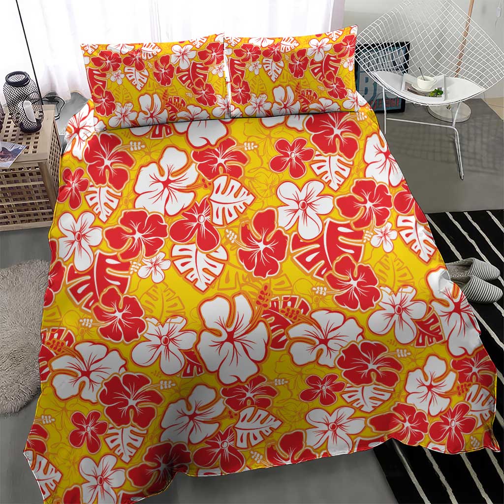 Yellow Hawaii Hibiscus Bedding Set Tropical Flowers Seamless Pattern - Polynesian Pride
