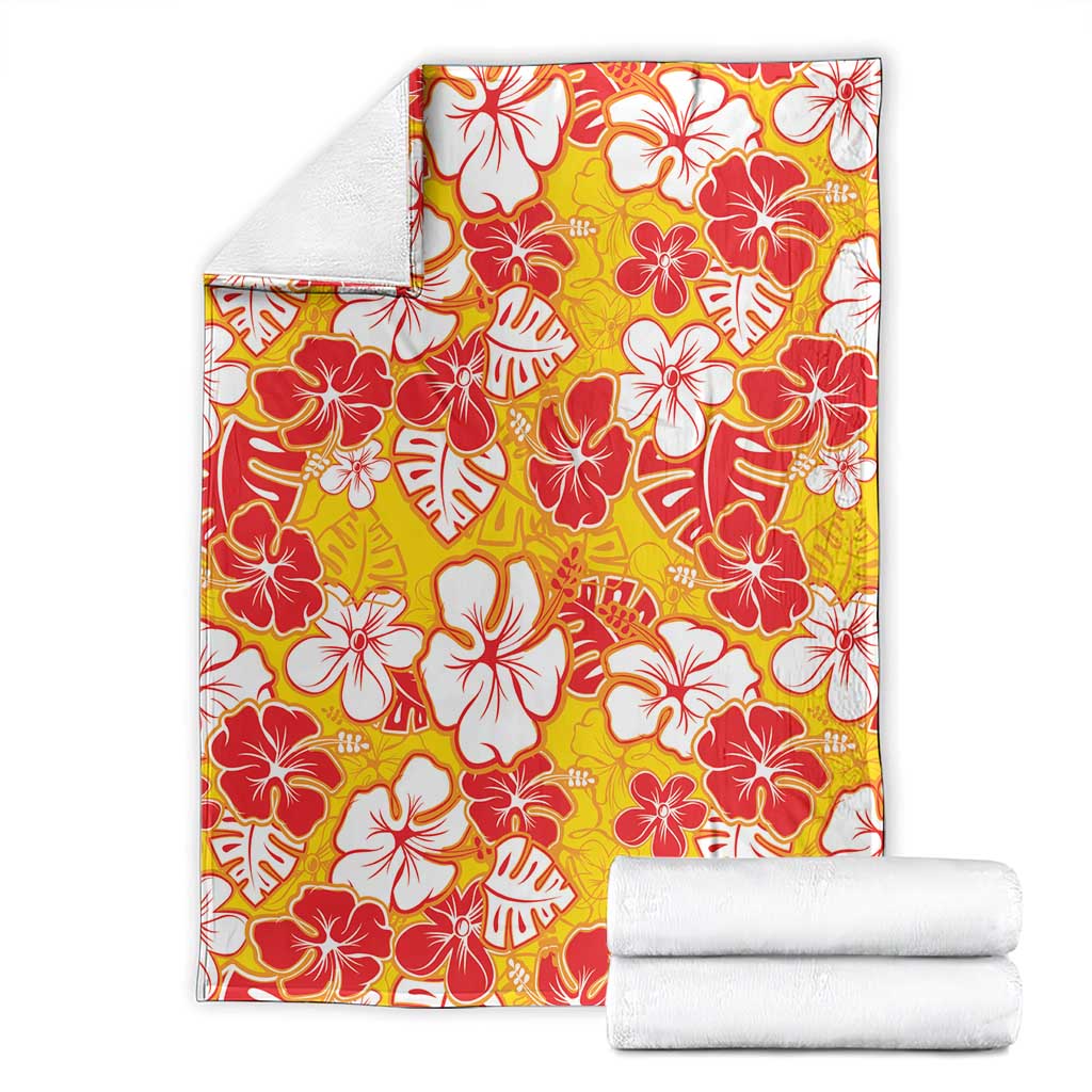 Yellow Hawaii Hibiscus Blanket Tropical Flowers Seamless Pattern - Polynesian Pride