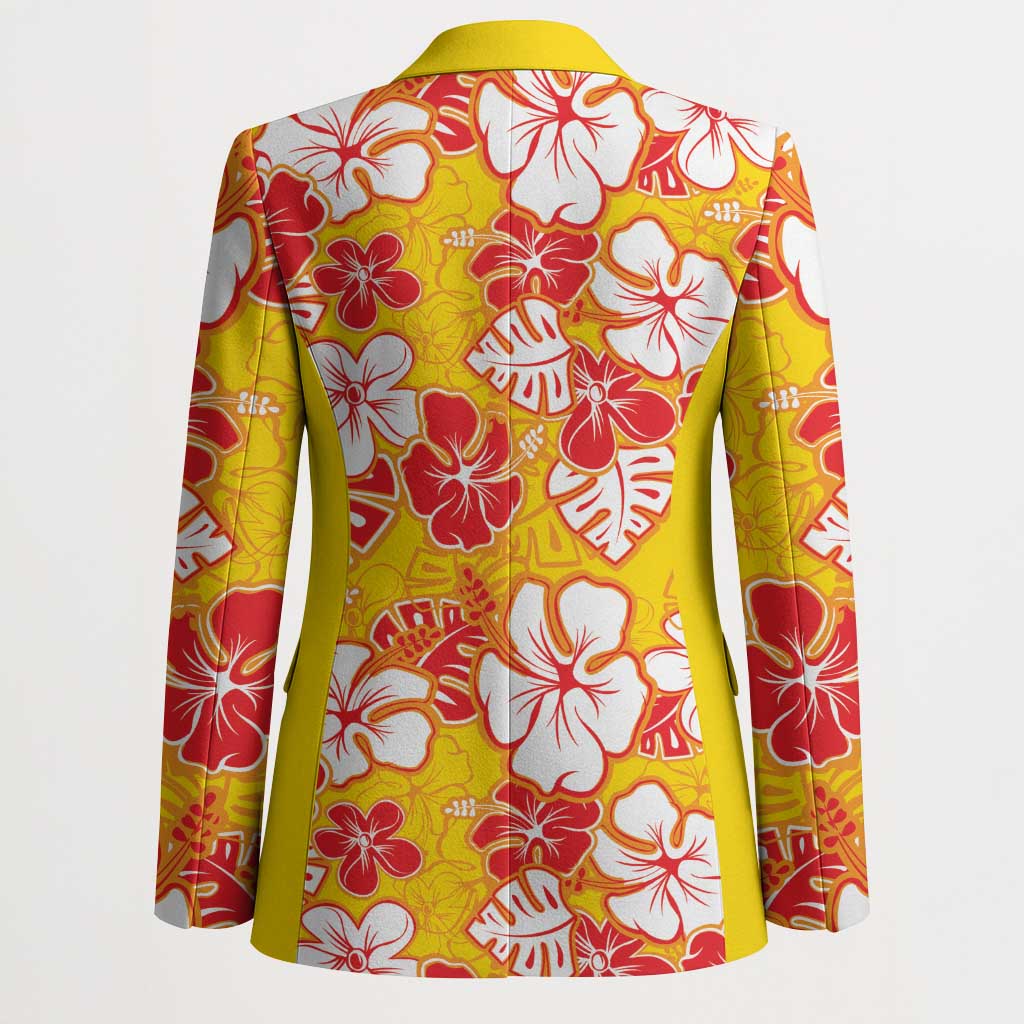 Yellow Hawaii Hibiscus Blazer Tropical Flowers Seamless Pattern - Polynesian Pride