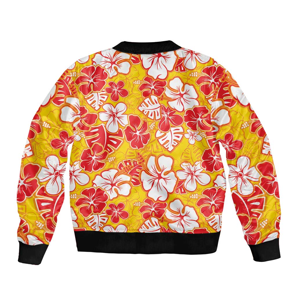 Yellow Hawaii Hibiscus Bomber Jacket Tropical Flowers Seamless Pattern - Polynesian Pride