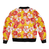 Yellow Hawaii Hibiscus Bomber Jacket Tropical Flowers Seamless Pattern - Polynesian Pride