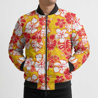 Yellow Hawaii Hibiscus Bomber Puffer Jacket Tropical Flowers Seamless Pattern - Polynesian Pride