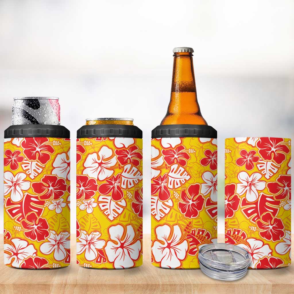 Yellow Hawaii Hibiscus 4 in 1 Can Cooler Tumbler Tropical Flowers Seamless Pattern - Polynesian Pride