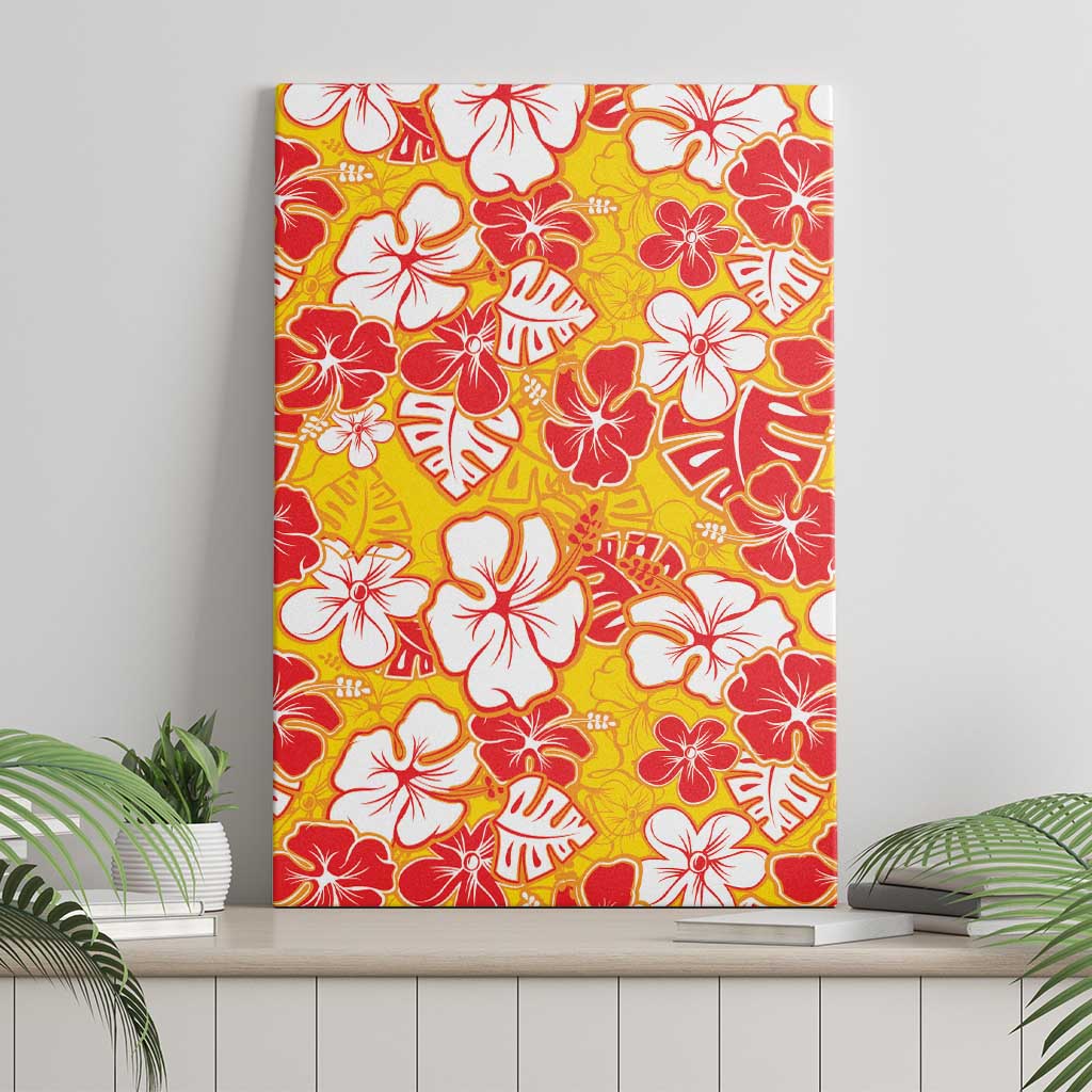 Yellow Hawaii Hibiscus Canvas Wall Art Tropical Flowers Seamless Pattern - Polynesian Pride