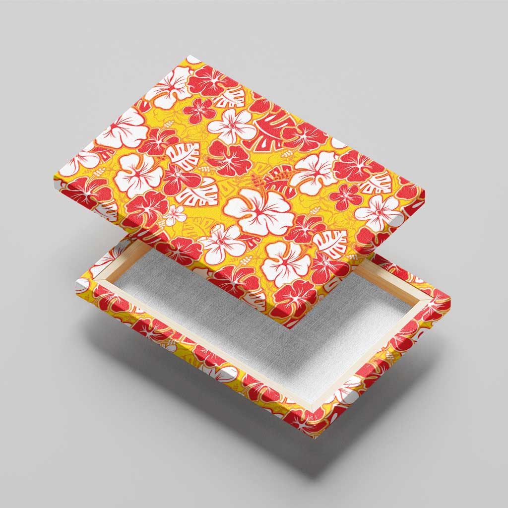 Yellow Hawaii Hibiscus Canvas Wall Art Tropical Flowers Seamless Pattern - Polynesian Pride