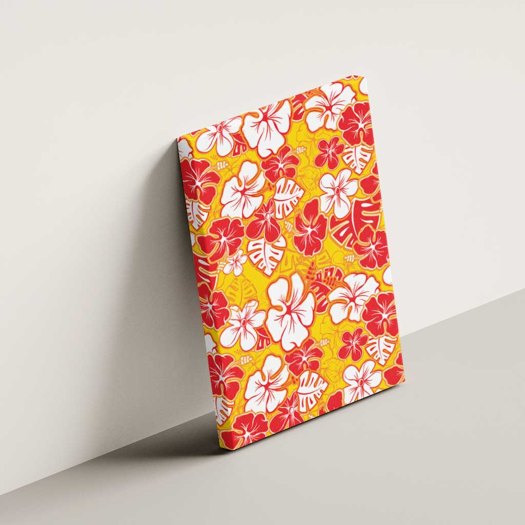 Yellow Hawaii Hibiscus Canvas Wall Art Tropical Flowers Seamless Pattern - Polynesian Pride