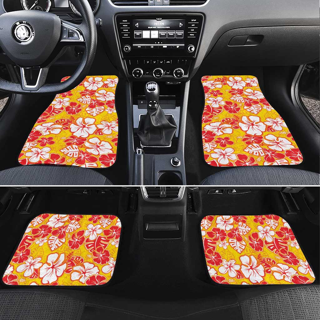 Yellow Hawaii Hibiscus Car Mats Tropical Flowers Seamless Pattern - Polynesian Pride