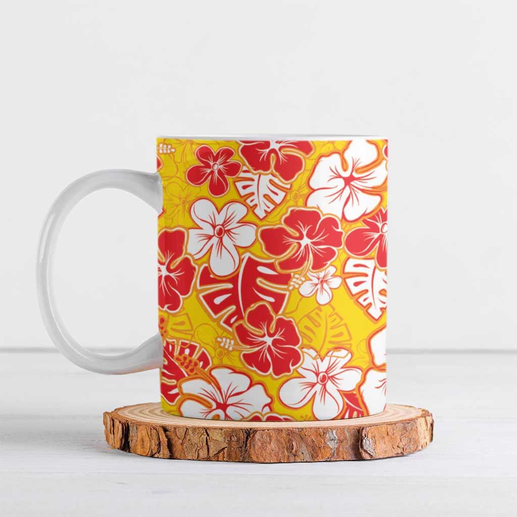 Yellow Hawaii Hibiscus Ceramic Mug Tropical Flowers Seamless Pattern - Polynesian Pride