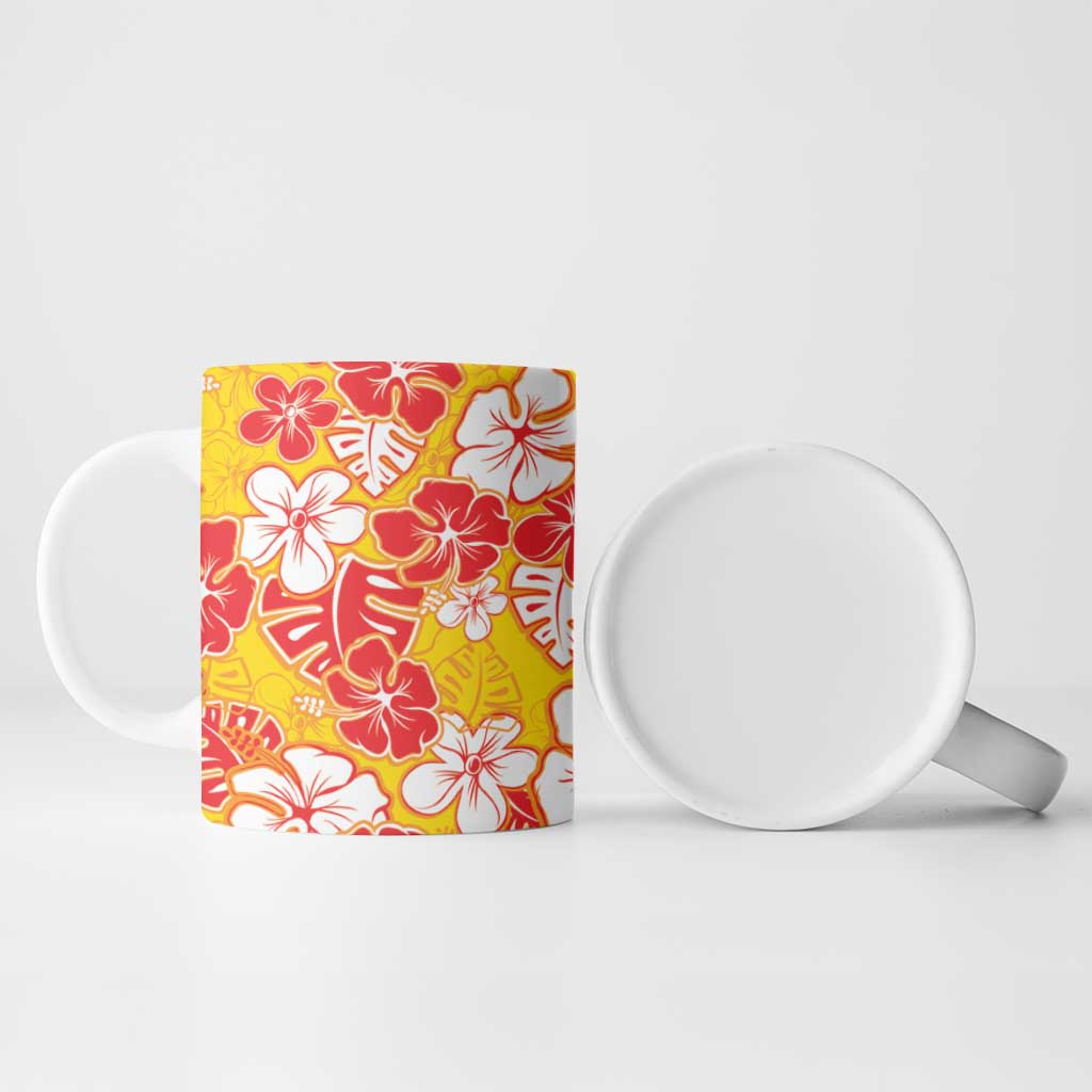 Yellow Hawaii Hibiscus Ceramic Mug Tropical Flowers Seamless Pattern - Polynesian Pride