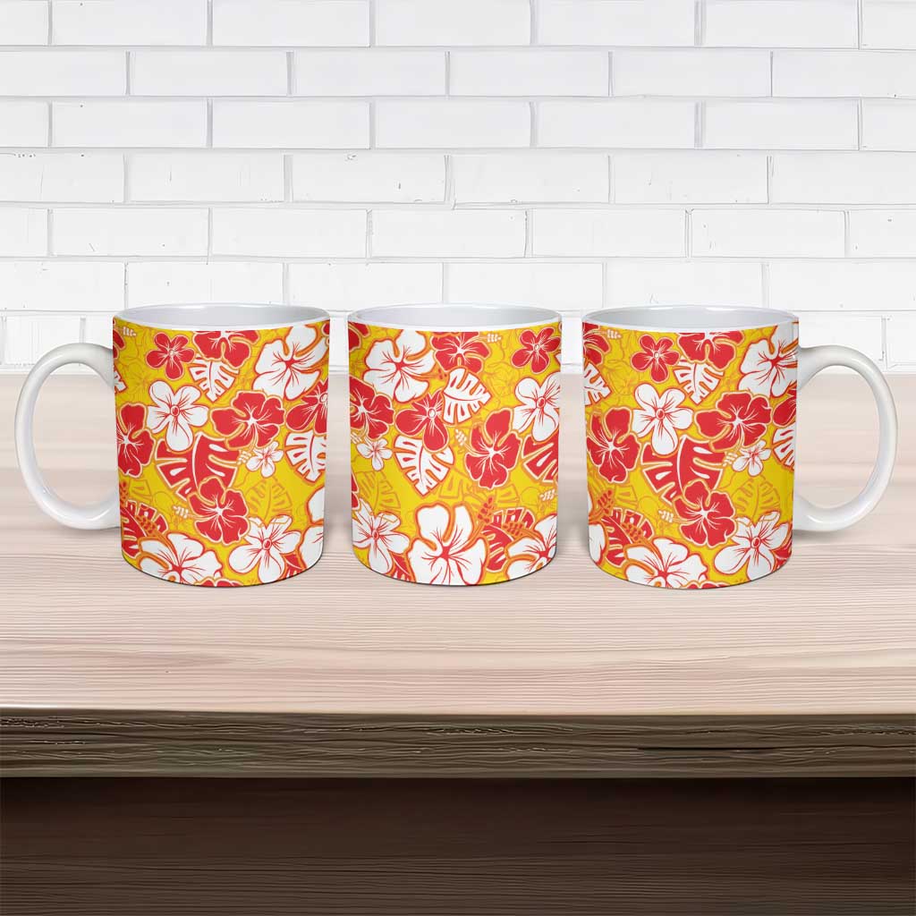 Yellow Hawaii Hibiscus Ceramic Mug Tropical Flowers Seamless Pattern - Polynesian Pride