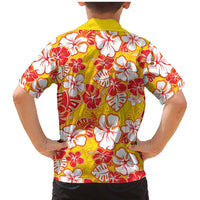 Yellow Hawaii Hibiscus Family Matching Mermaid Dress and Hawaiian Shirt Tropical Flowers Seamless Pattern - Polynesian Pride