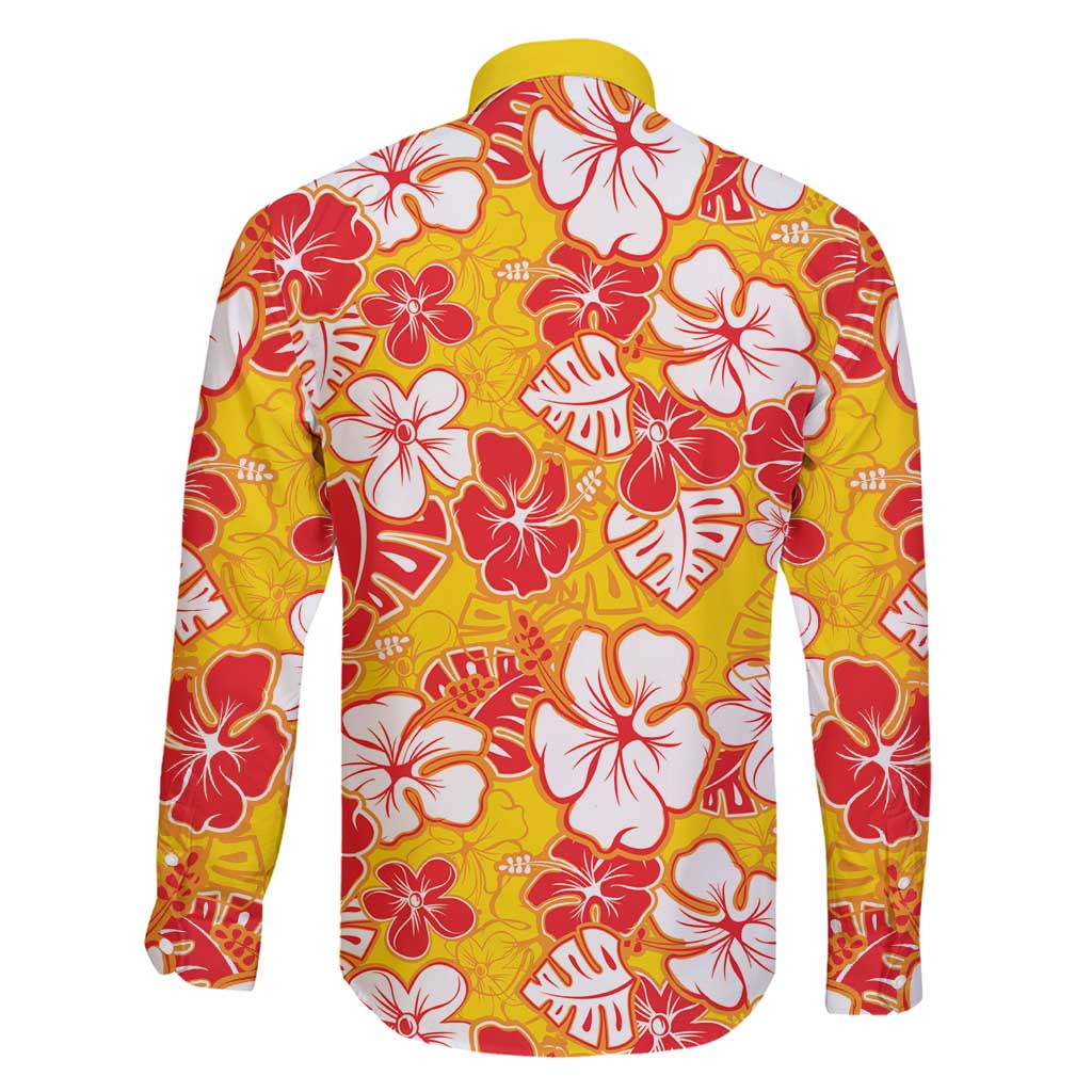 Yellow Hawaii Hibiscus Family Matching Summer Maxi Dress and Hawaiian Shirt Tropical Flowers Seamless Pattern - Polynesian Pride