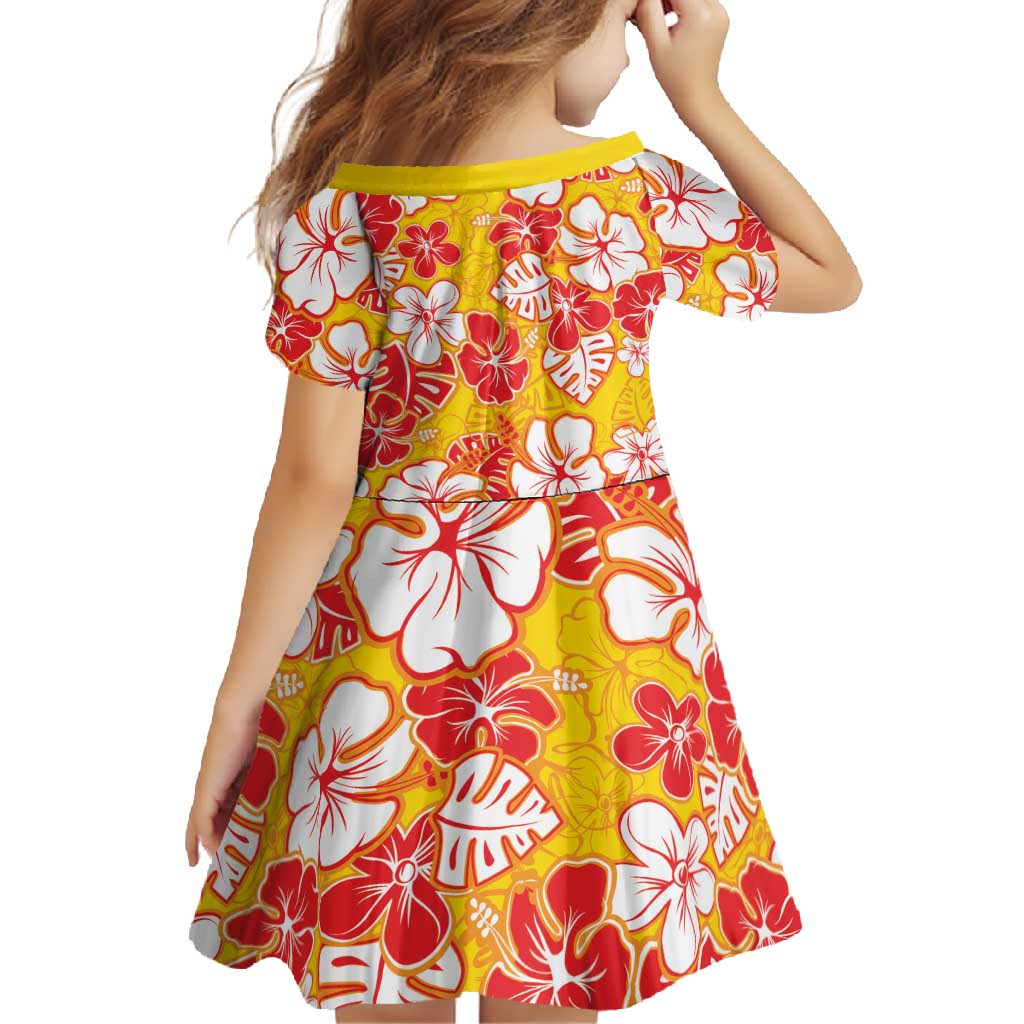 Yellow Hawaii Hibiscus Family Matching Tank Maxi Dress and Hawaiian Shirt Tropical Flowers Seamless Pattern - Polynesian Pride