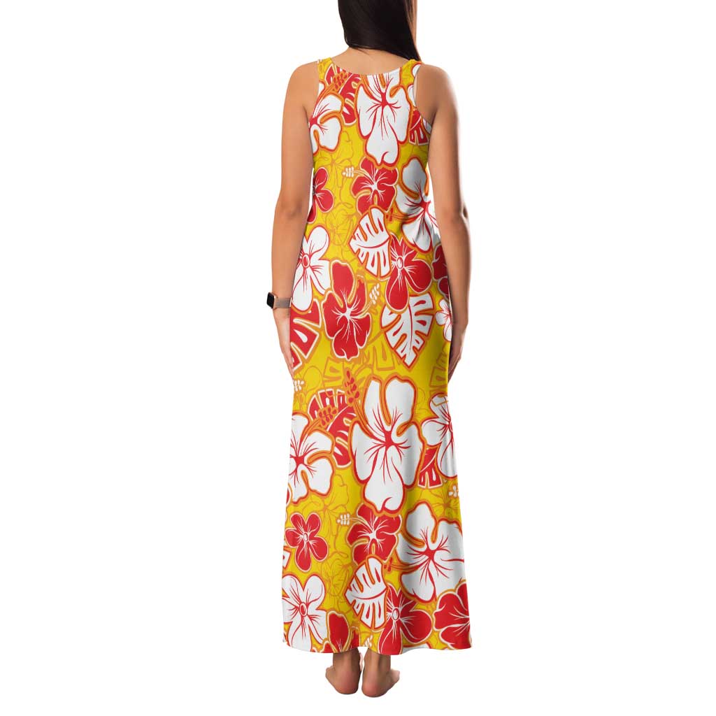 Yellow Hawaii Hibiscus Family Matching Tank Maxi Dress and Hawaiian Shirt Tropical Flowers Seamless Pattern - Polynesian Pride