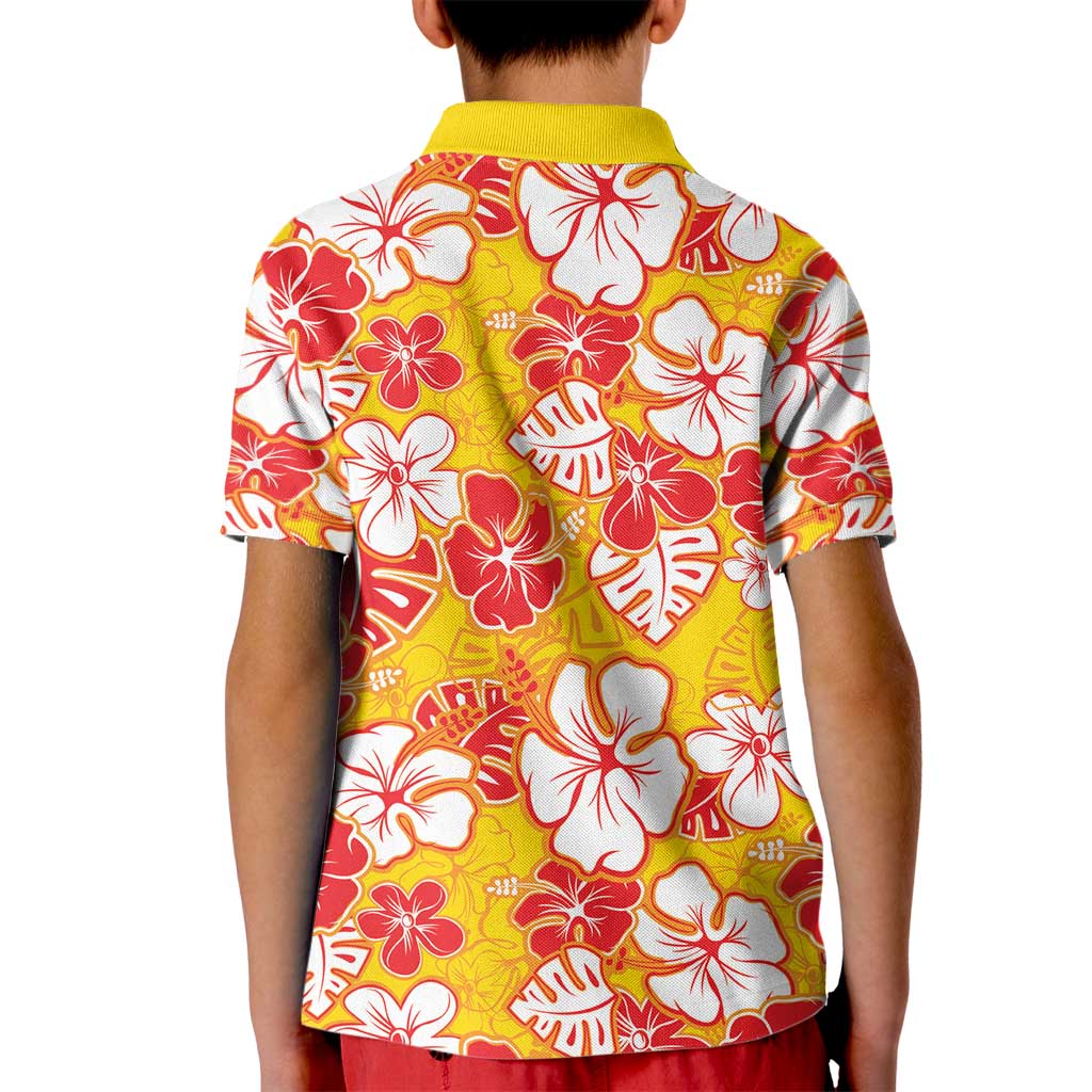 Yellow Hawaii Hibiscus Kid Polo Shirt Tropical Flowers Seamless Pattern - Polynesian Pride