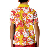 Yellow Hawaii Hibiscus Kid Polo Shirt Tropical Flowers Seamless Pattern - Polynesian Pride