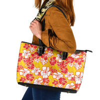 Yellow Hawaii Hibiscus Leather Tote Bag Tropical Flowers Seamless Pattern - Polynesian Pride
