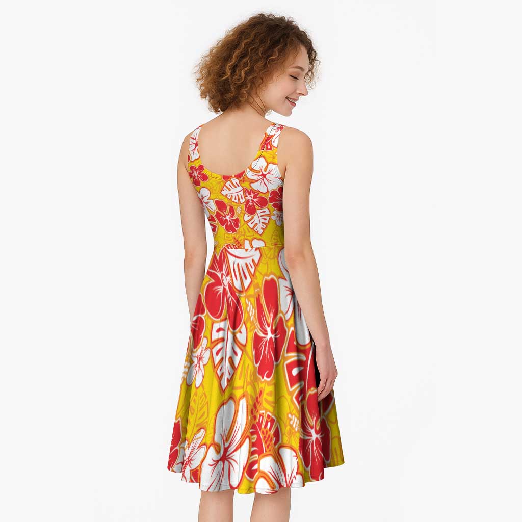 Yellow Hawaii Hibiscus Midi Dress Tropical Flowers Seamless Pattern - Polynesian Pride