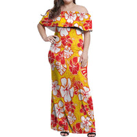 Yellow Hawaii Hibiscus Off Shoulder Maxi Dress Tropical Flowers Seamless Pattern - Polynesian Pride