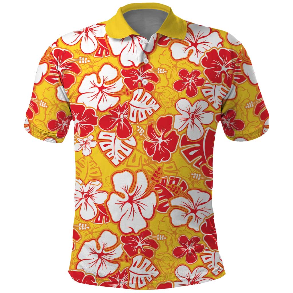 Yellow Hawaii Hibiscus Polo Shirt Tropical Flowers Seamless Pattern - Polynesian Pride